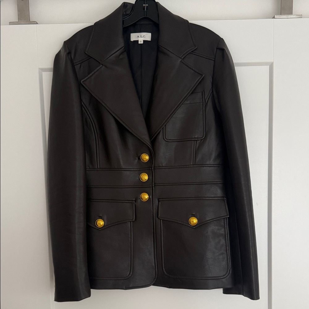 A.L.C. Chocolate Leather Blazer with Brass Accents